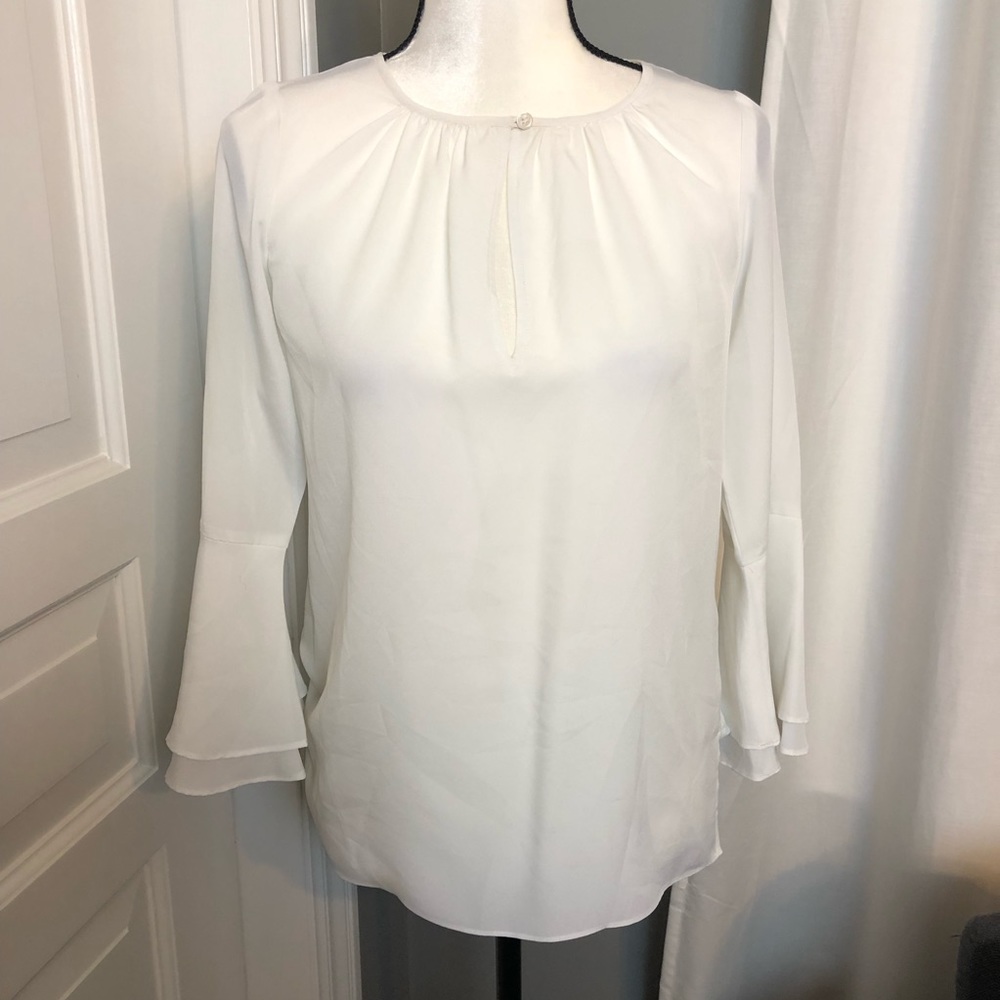 Rachel Zoe White Sheer Top with Bell Sleeves Sz S